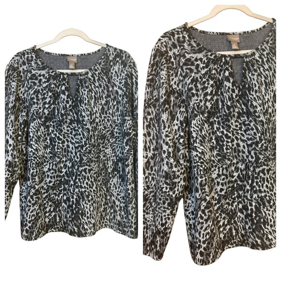 Chico's Top Women's Size 3 Brown Leopard Animal Print Long Sleeve Tee Pullover - Picture 1 of 6